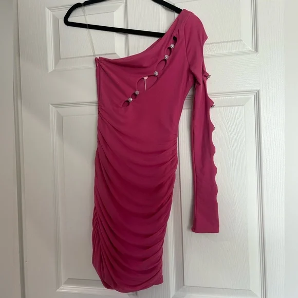 Oh Polly | Dresses | Oh Polly Pink Asymmetrical Ruched Bodycon Dress |  Poshmark